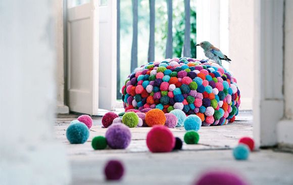 decorate with wool pompoms X
