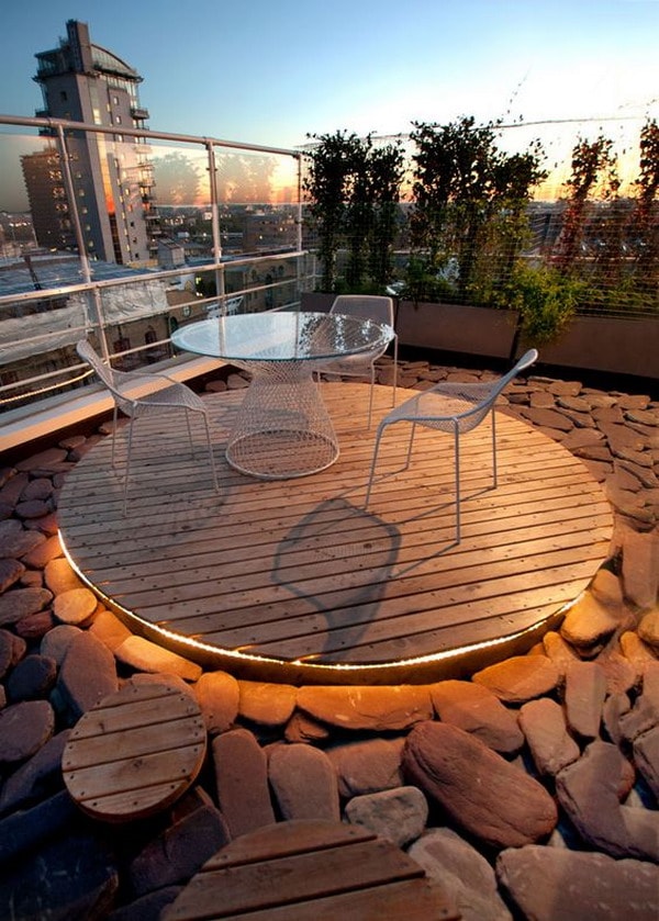 Wooden and stone floor on terrace