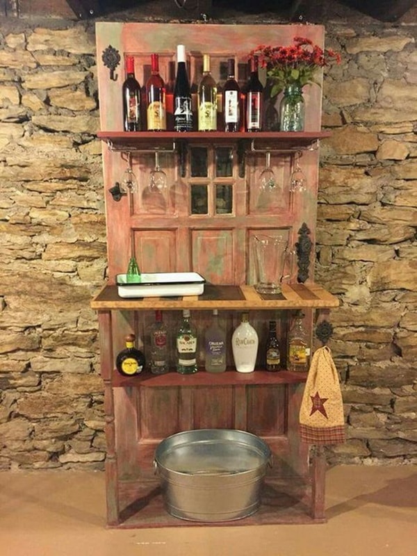 Bar furniture made with a recycled door