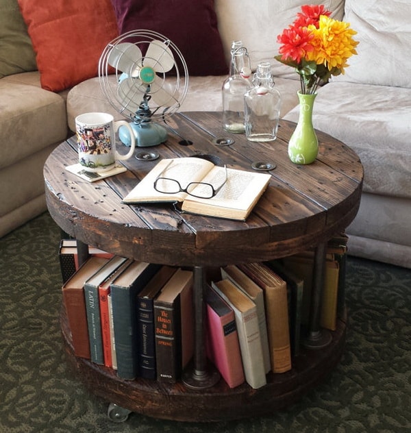 Auxiliary table library made with cable reels