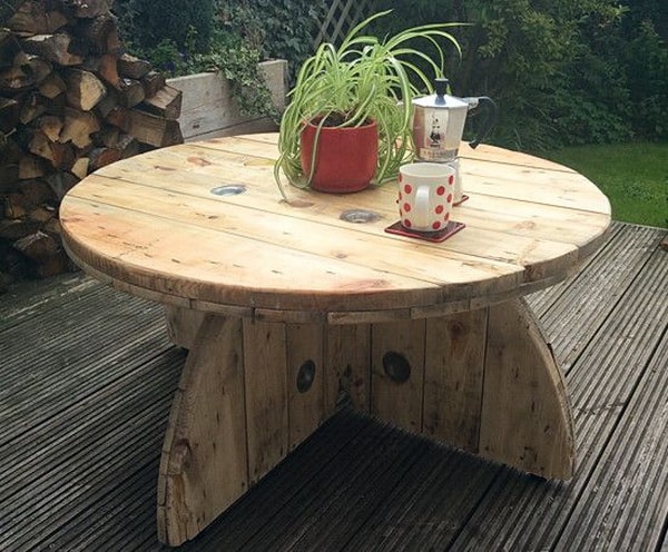 Auxiliary table with recycled cable reel