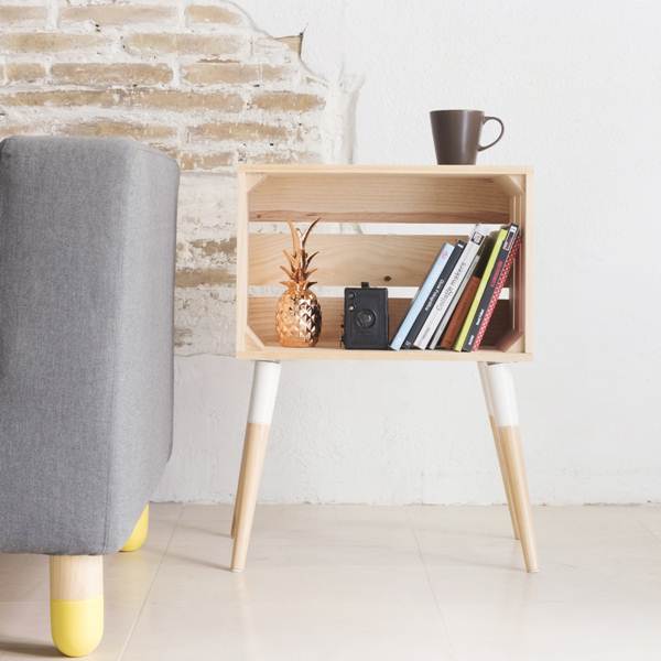 Side table with wooden box