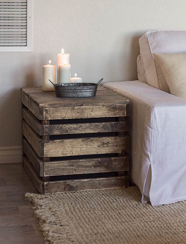 Wooden box as side table