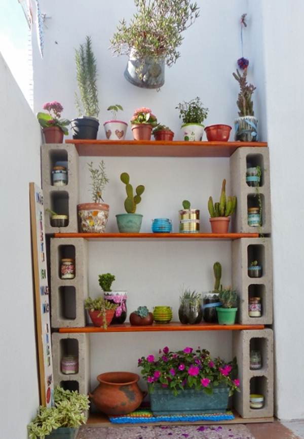 Shelving with cement blocks