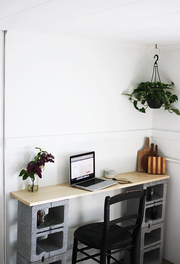 Desk with cement blocks