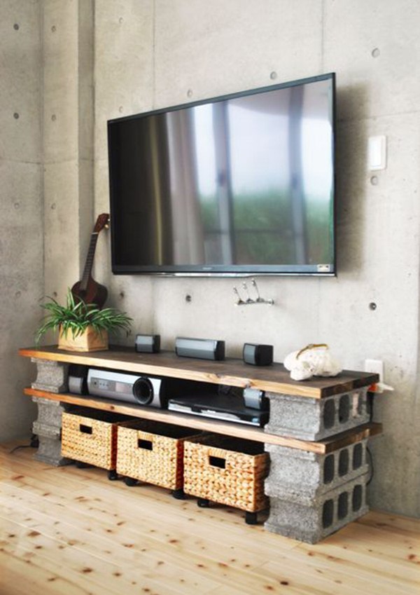 TV furniture with cement blocks