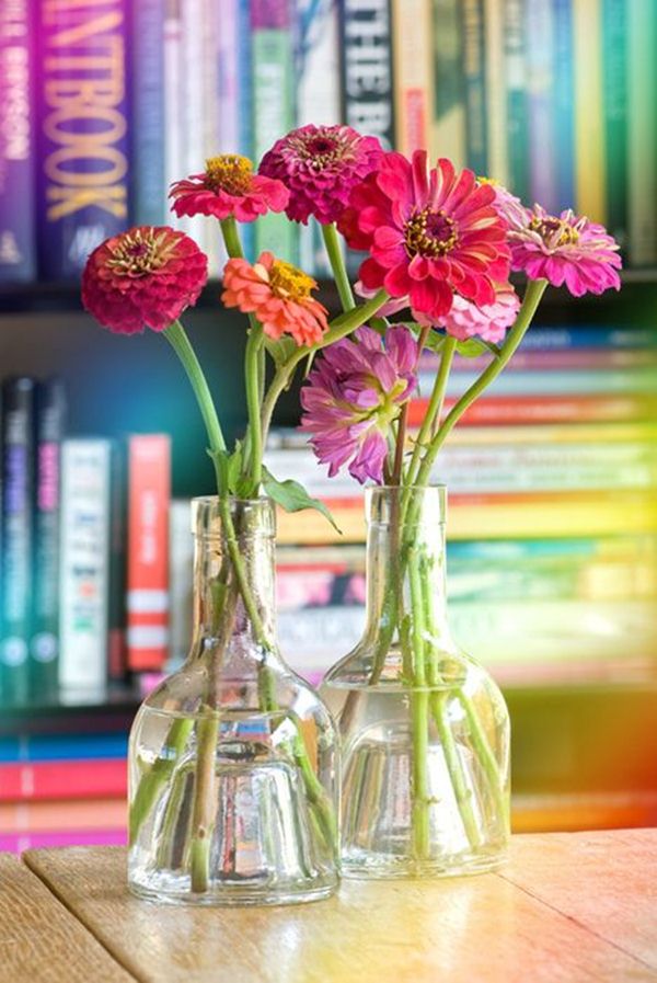 Vase with glass bottles