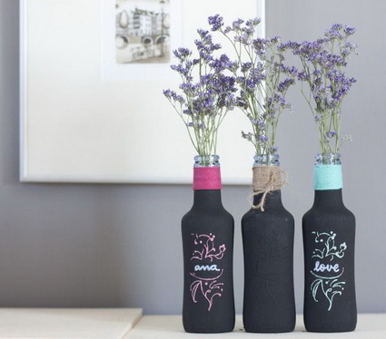 Bottles painted with slate paint