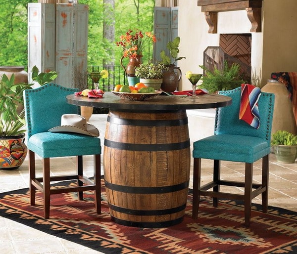 Table with wooden barrel
