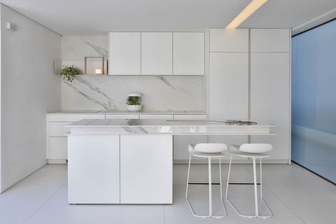 modern kitchen in minimalist style in white