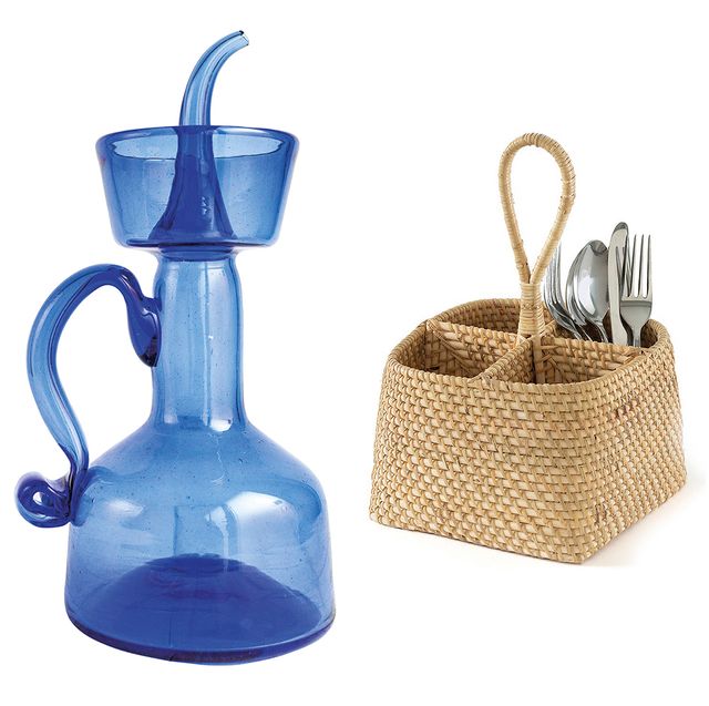 Blue and red kitchenware