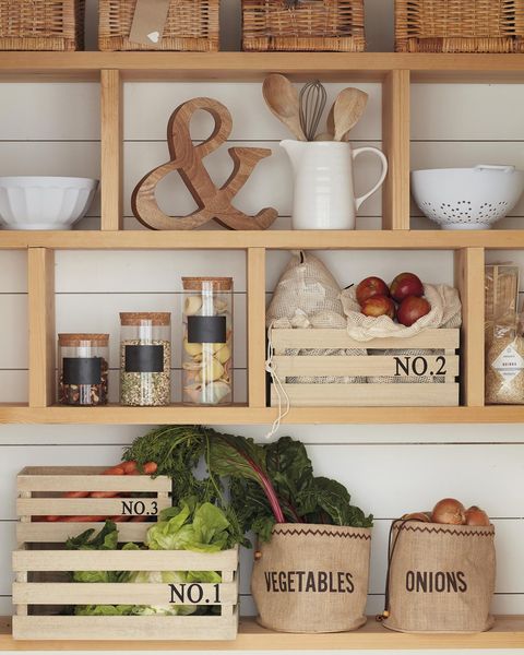 pantry with wooden shelf