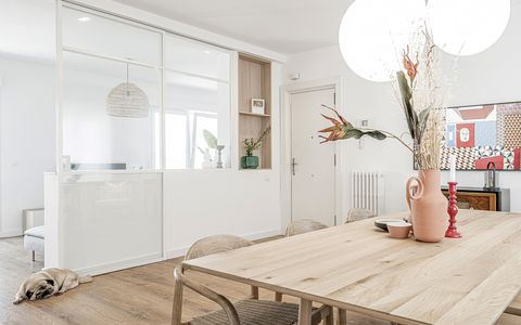 white floor and modern wooden dining room