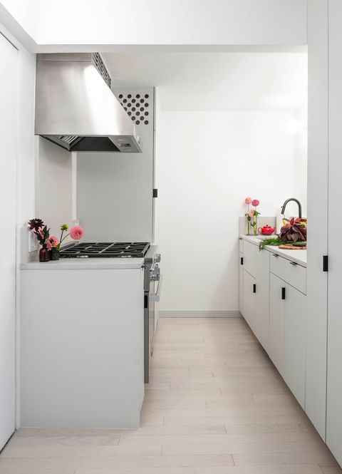 minimalist kitchen decorated in gray