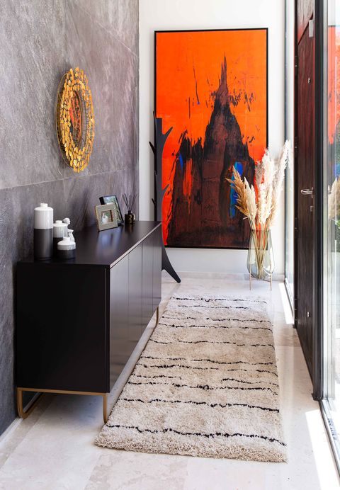 contemporary style hall decorated with modern artwork