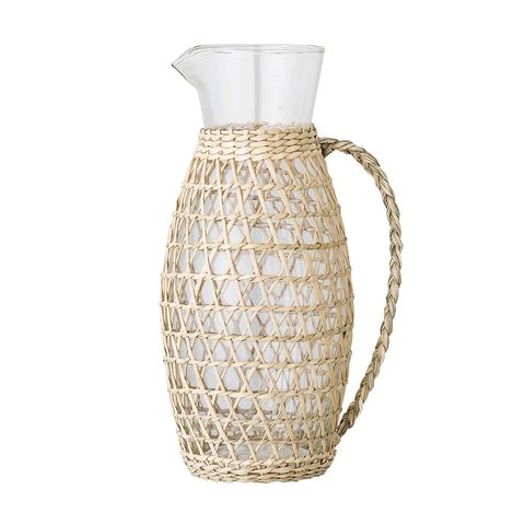 glass jug with braided vegetal fiber cover