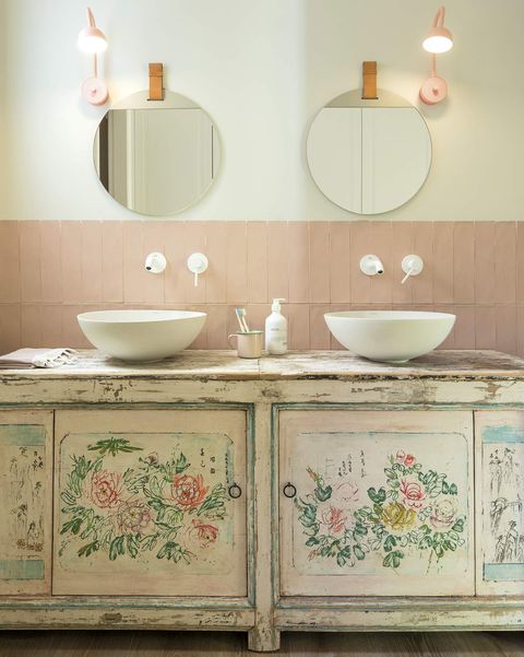 Renovated apartment in barcelona bathroom with recovered washbasin cabinet
