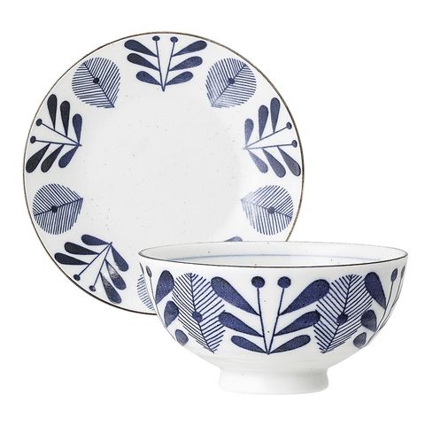 white and blue porcelain tableware, camellia from bloomingville