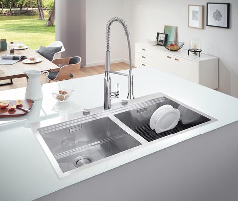 modern kitchen with island stainless steel sink