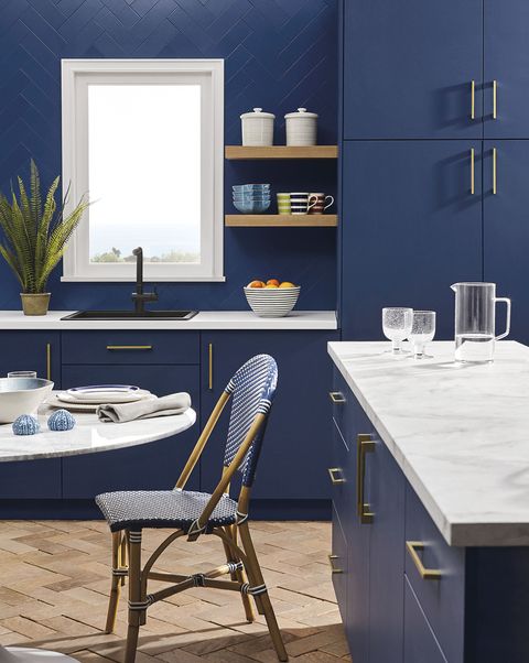 kitchen with deep blue furniture