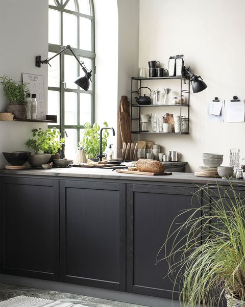 kitchen with black furniture