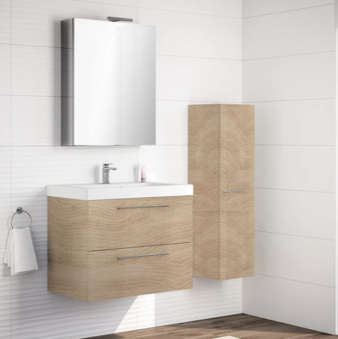 bathroom cabinet with remix basin with 2 drawers oak 60x48 cm