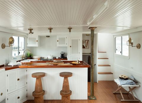 kitchen with white laminated wood peninsula