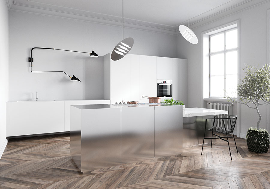 modern kitchen without wall units