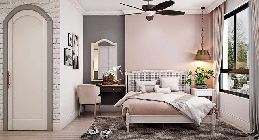 Ideas for decorating an antique pink and gray bedroom # 04