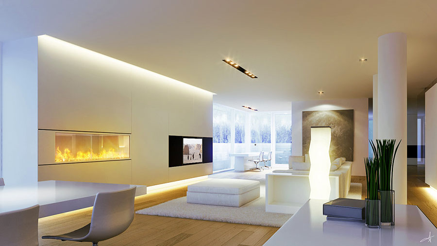 Ideas for decorating a white living room with a modern design n.01