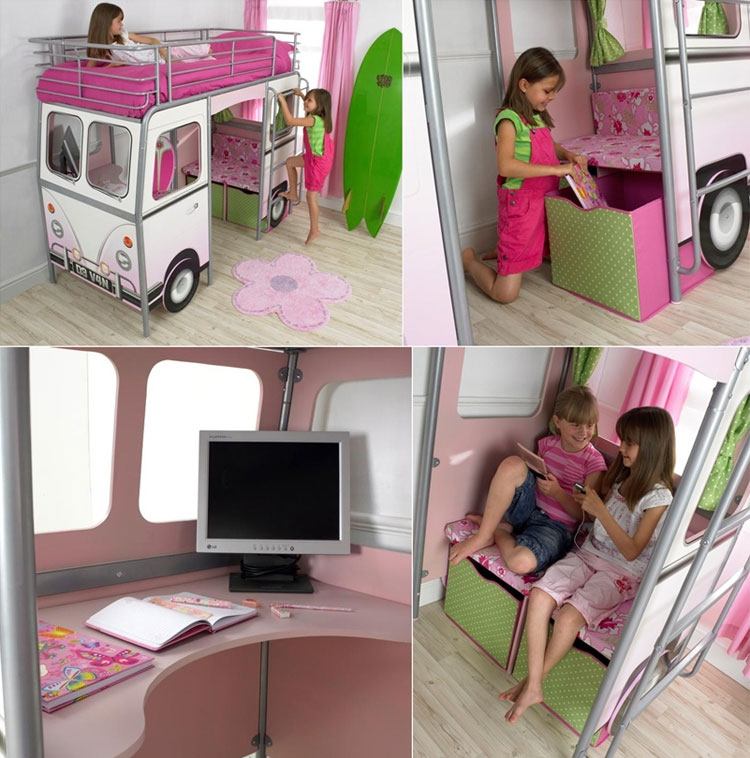 Bus-shaped bed for girls