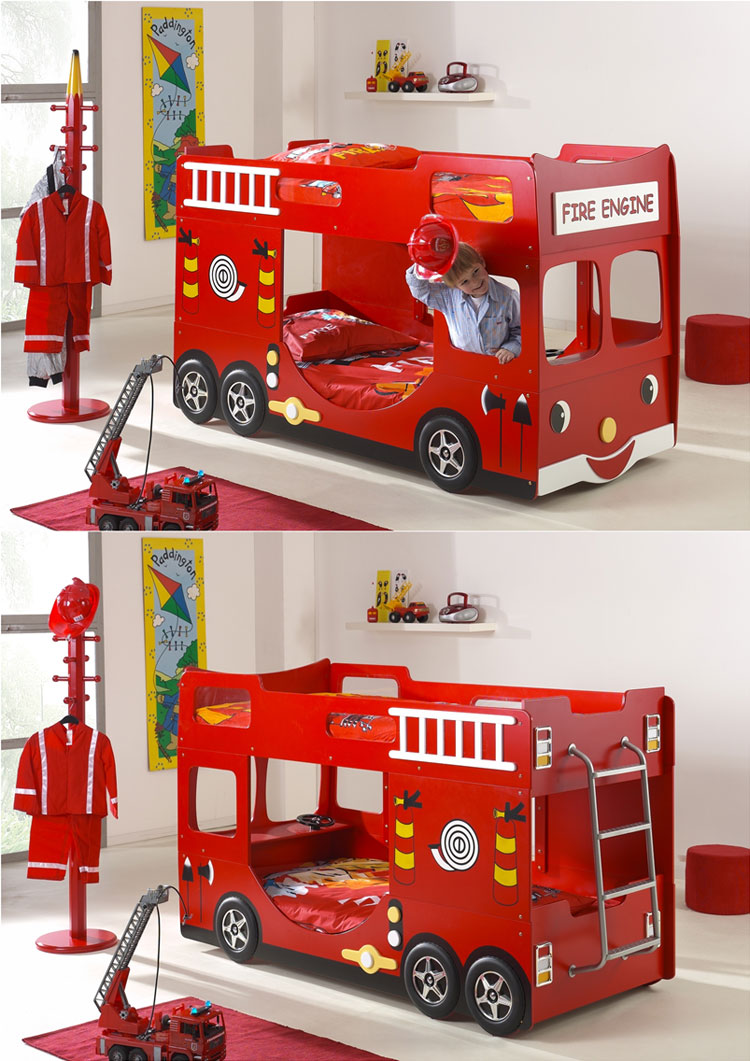 Bunk bed in the shape of a fire truck