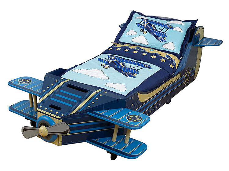 Children's bed in the shape of an airplane