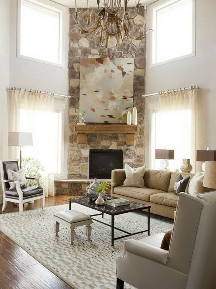 Ideas for decorating a living room with a stone fireplace n.02