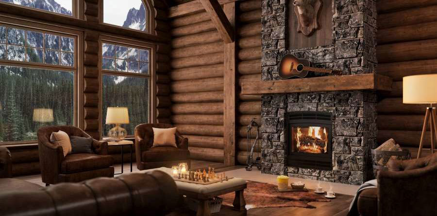 Ideas for decorating a living room with a rustic fireplace n.03