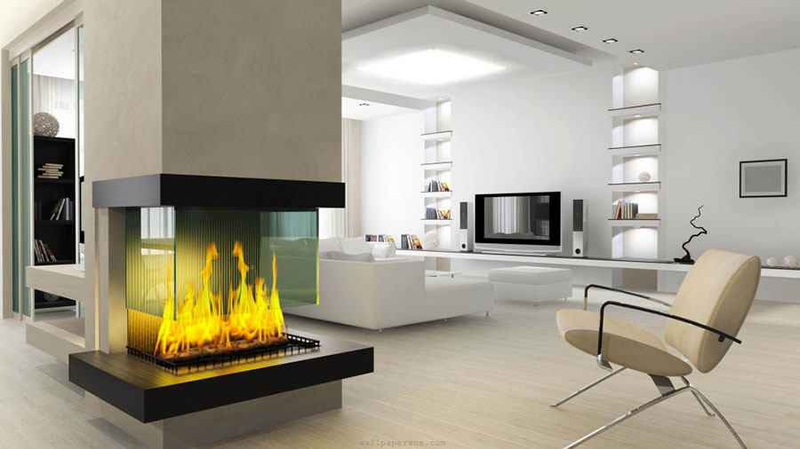 Ideas for furnishing a living room with a modern design fireplace n.04