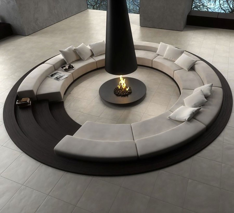 Ideas for furnishing a living room with a modern design fireplace n.03