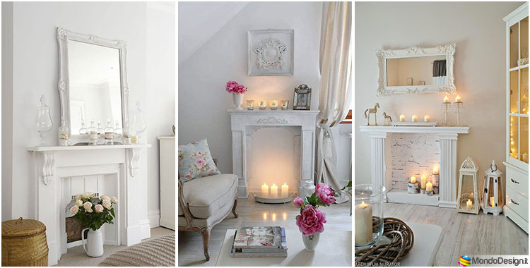 Ideas for decorating a living room with a shabby chic fireplace
