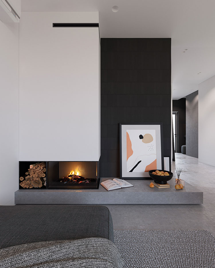 Ideas for decorating a living room with a corner fireplace n.02