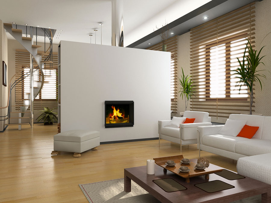 Ideas for decorating a living room with a modern design fireplace n.06
