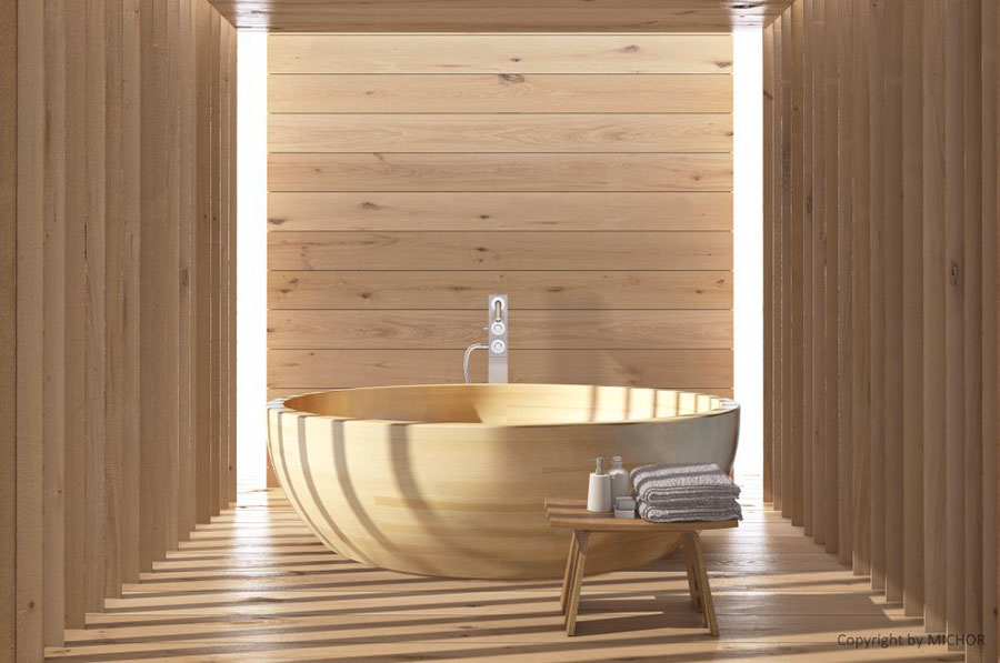 Round wooden free-standing bathtub n.02
