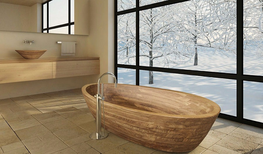 Oval free-standing wooden bathtub n.03