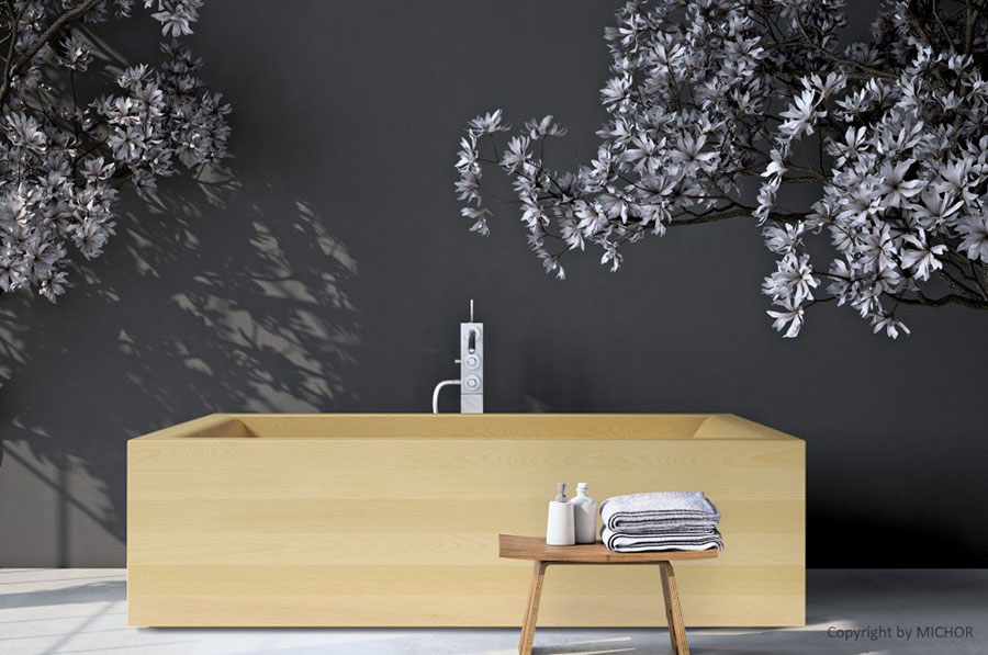 Rectangular wooden free-standing bathtub n.01