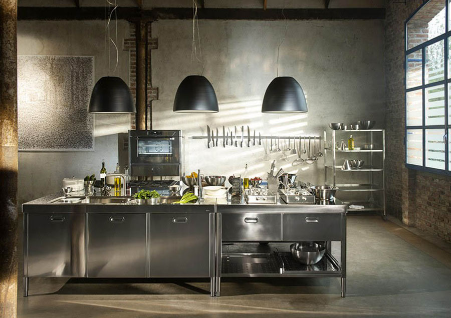 Modern industrial style steel kitchen n.10