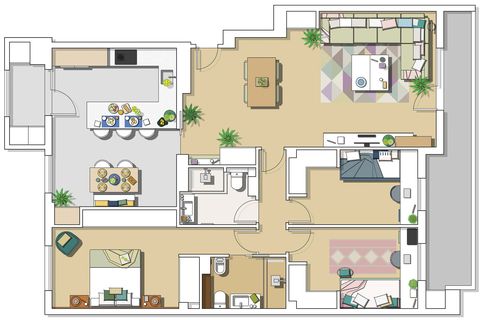 functional family flat house plan