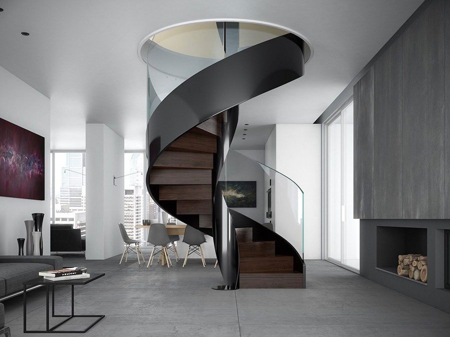 Interior wooden spiral staircase model # 26
