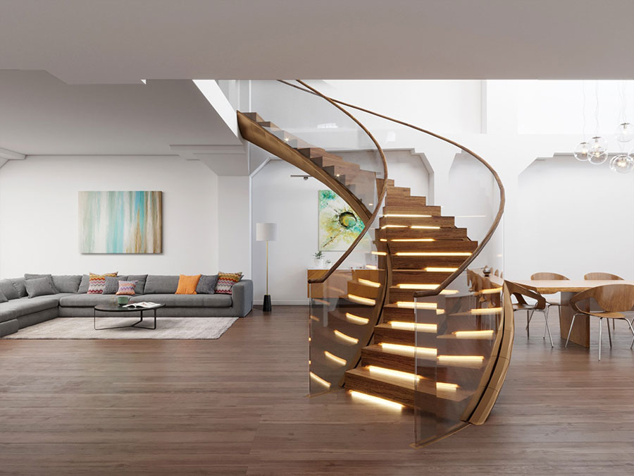 Interior wooden spiral staircase model # 22