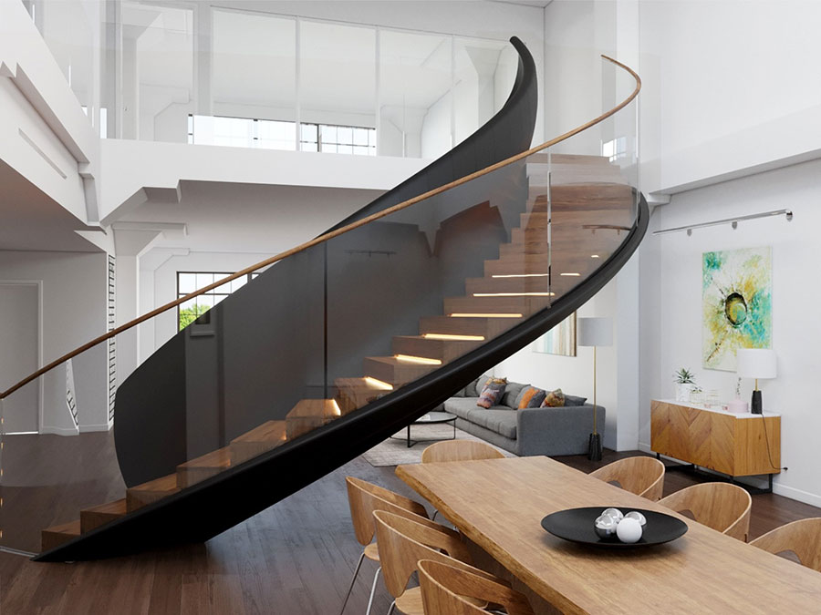 Interior wooden spiral staircase model # 21