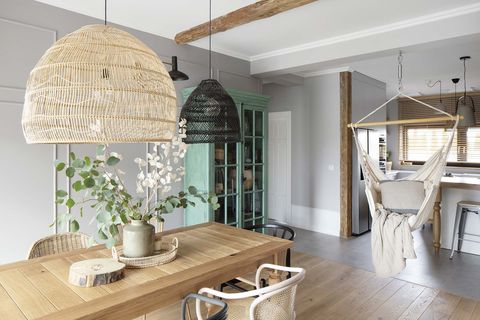 a nordic style country house dining room and kitchen