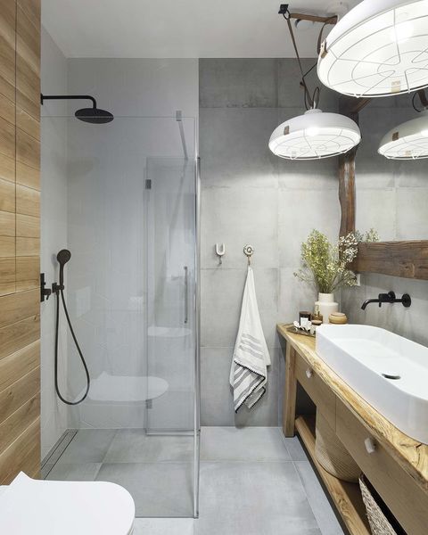 a nordic style country house bathroom with shower